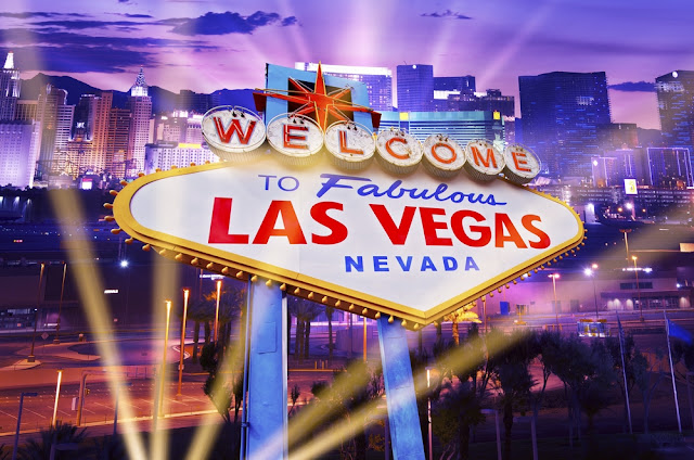 Las Vegas welcome sign bright lights