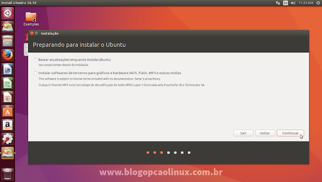 Escolher ou não se o Ubuntu deve baixar atualizações e instalar drivers durante a instalação