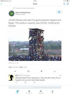 موقع رياضي عالمي يشير لتكدس الجماهير في مباراة نيجيريا و مصر بالصور
