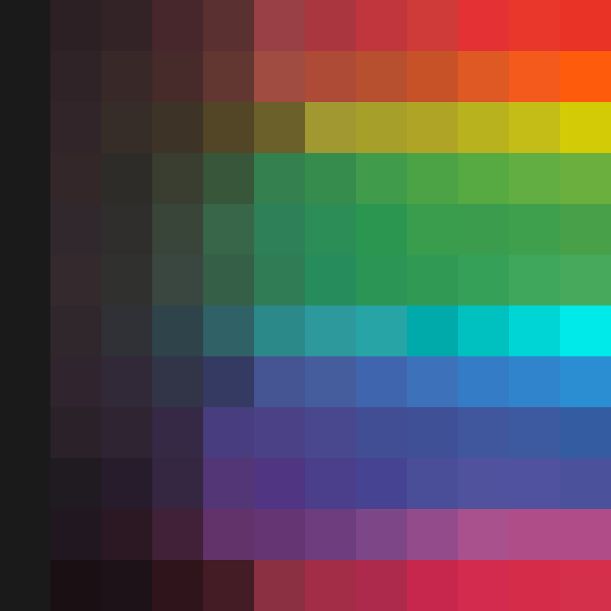 Spacefem: Survey of spoonflower colors - full saturation to black gradient