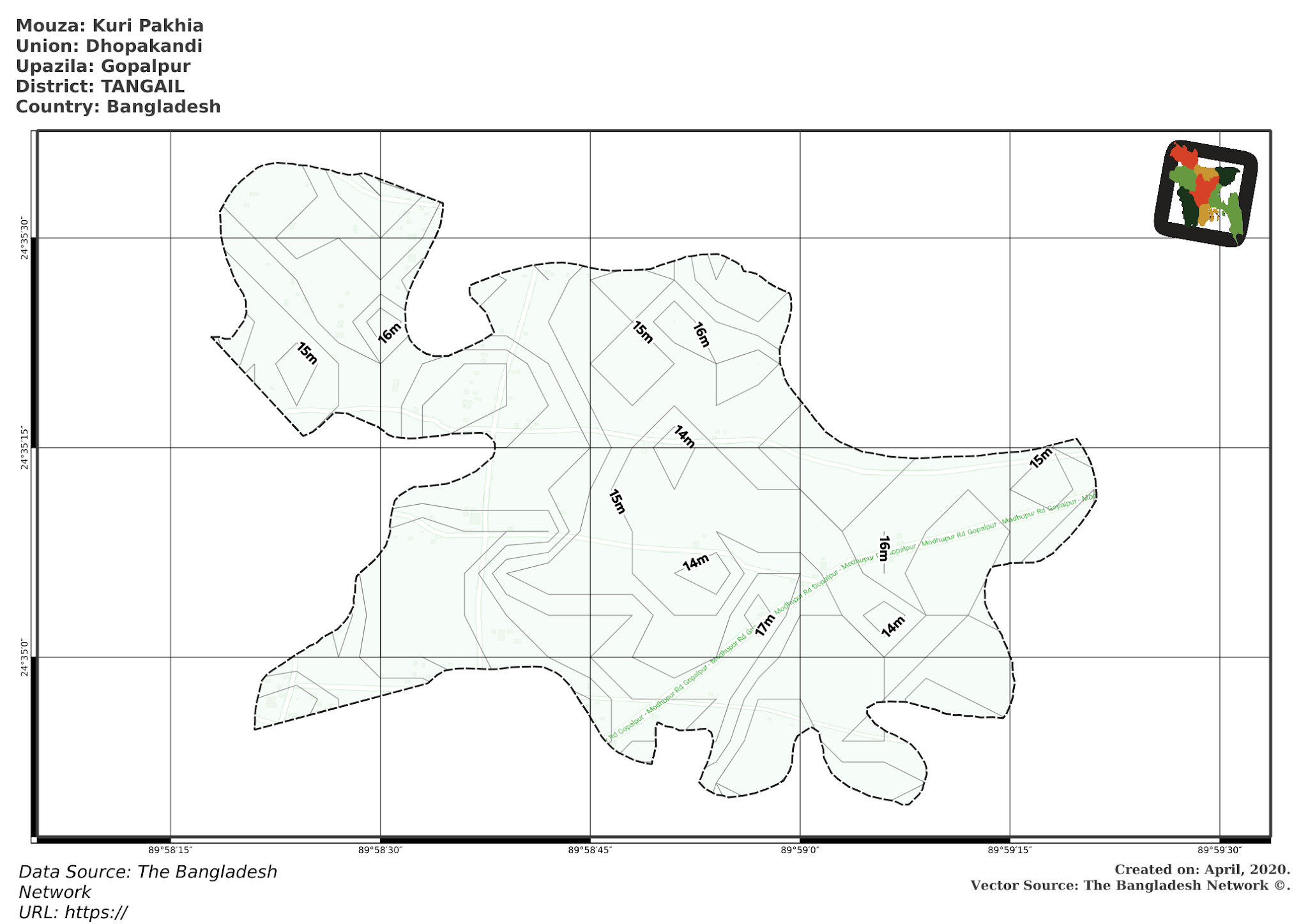 Map of Kuri Pakhia Mouza of Gopalpur Upazila, TANGAIL, Bangladesh.