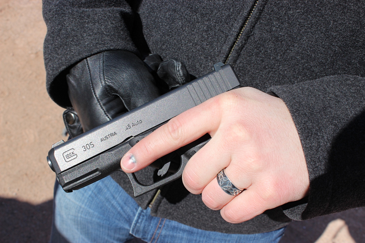 Glock 21SF - It's a standard frame handgun with a capacity of 13+1. 
