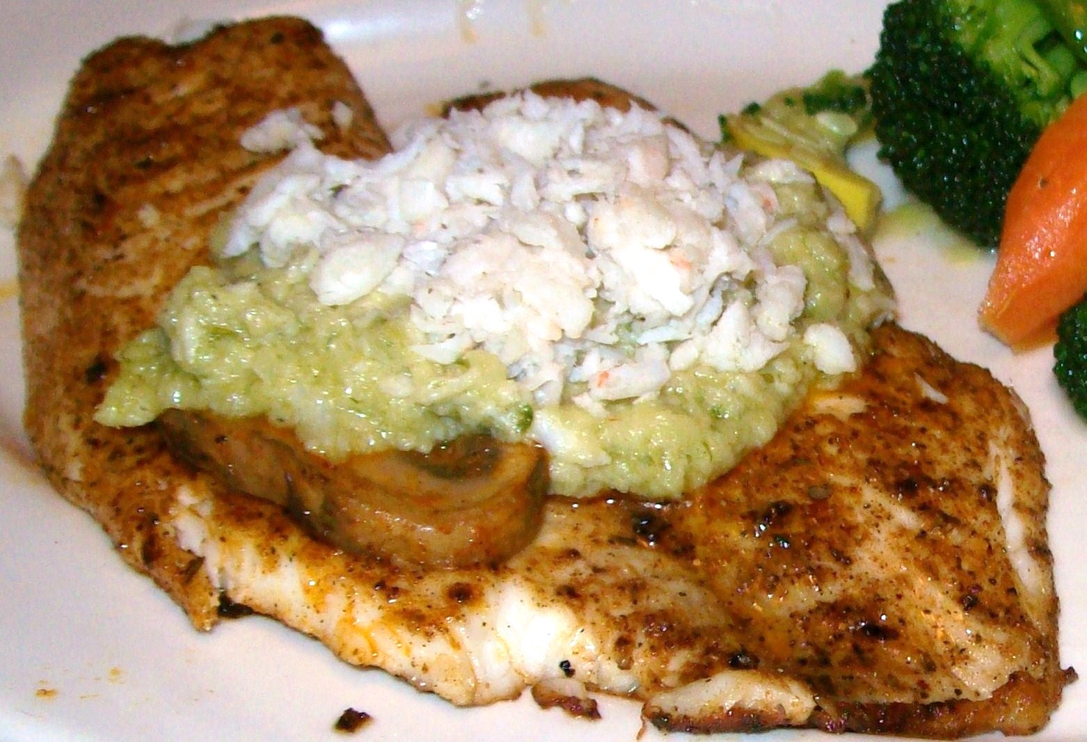 Cajun Delights Cajun Grilled Catfish Topped w/ Crabmeat & Portobello