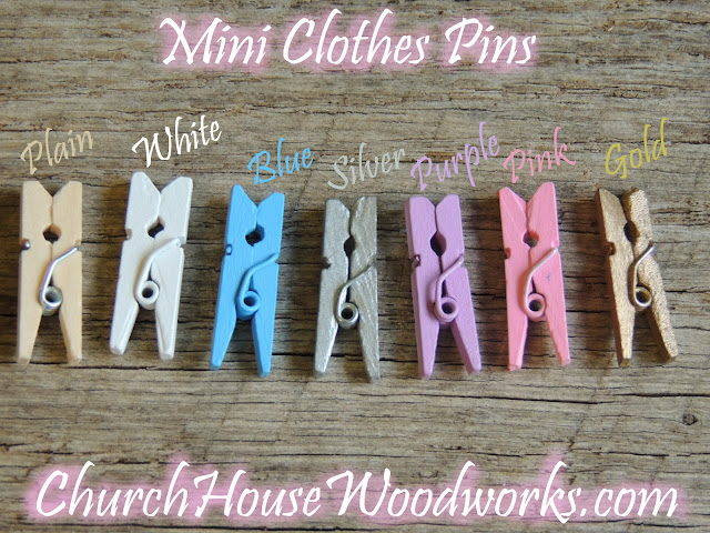 Mini Clothes Pins- Plain, White, Blue, Silver, Purple, Pink and Gold