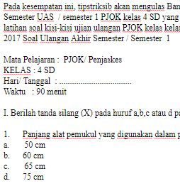 Download Soal Penjaskes Kelas 4 Semester 1 Dan Kunci Jawaban 2018 Images