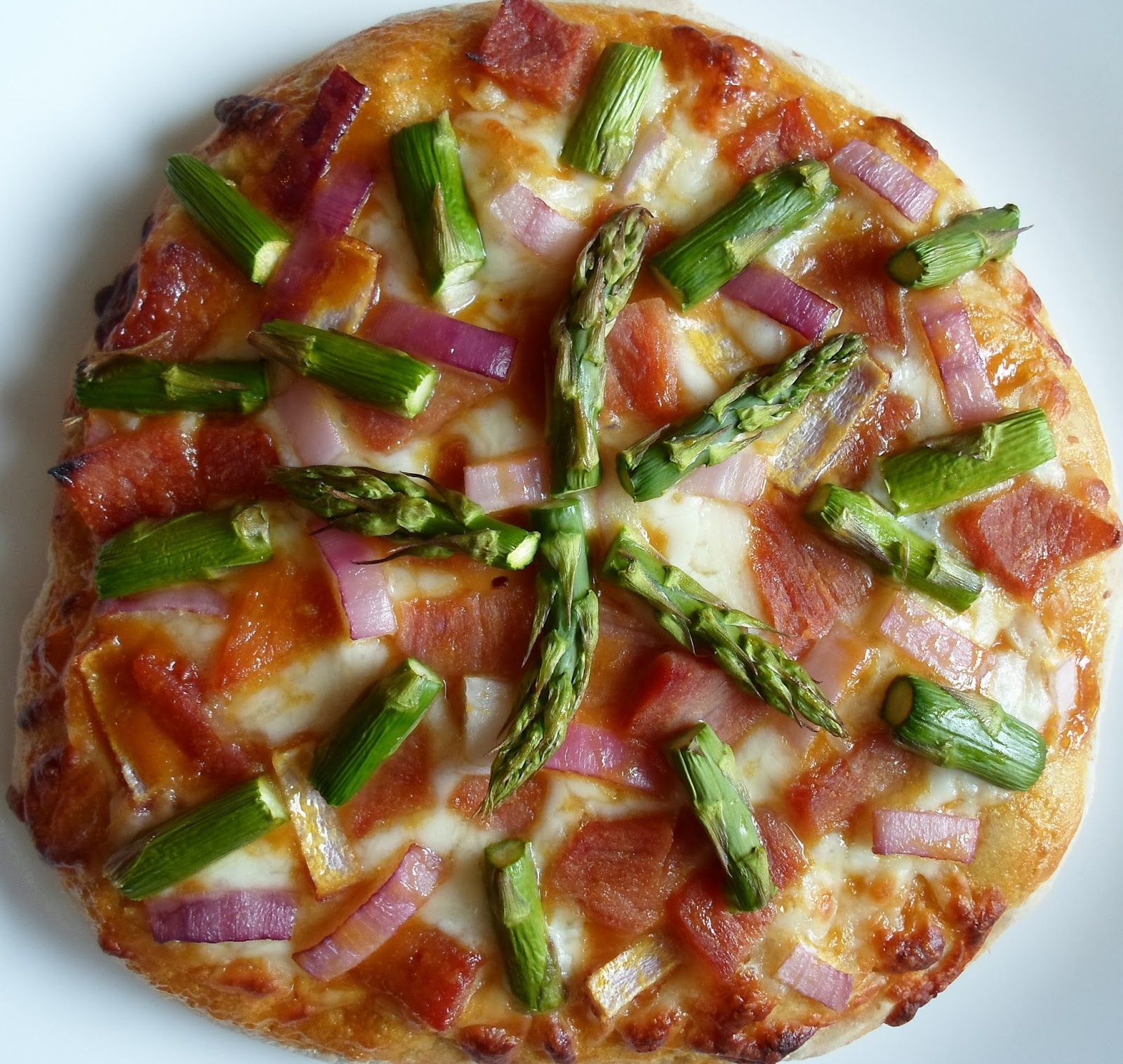 Happier Than A Pig In Mud Ham and Asparagus Pizza with Sweet Baby Ray