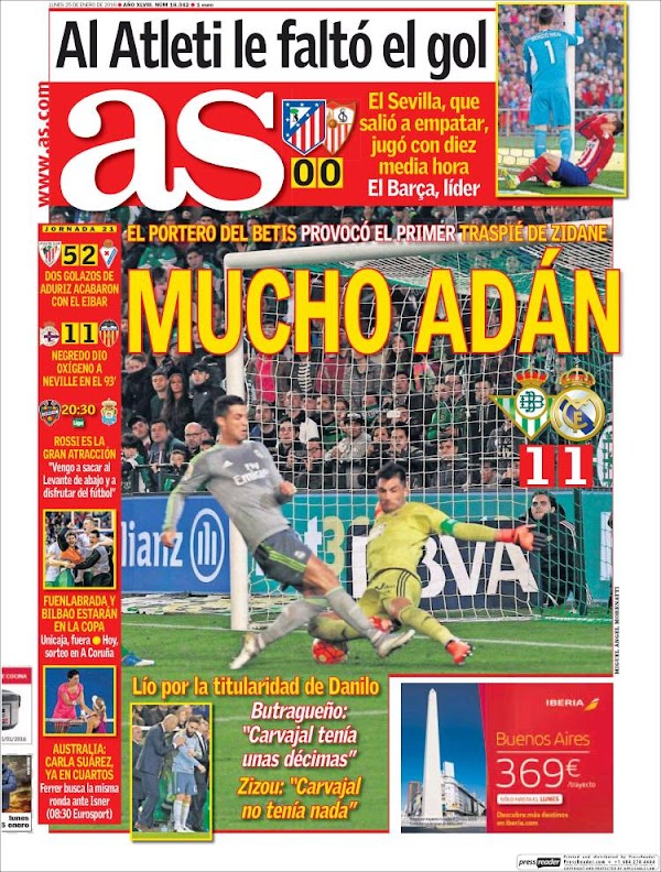 Real Madrid, AS: "Mucho Adán"