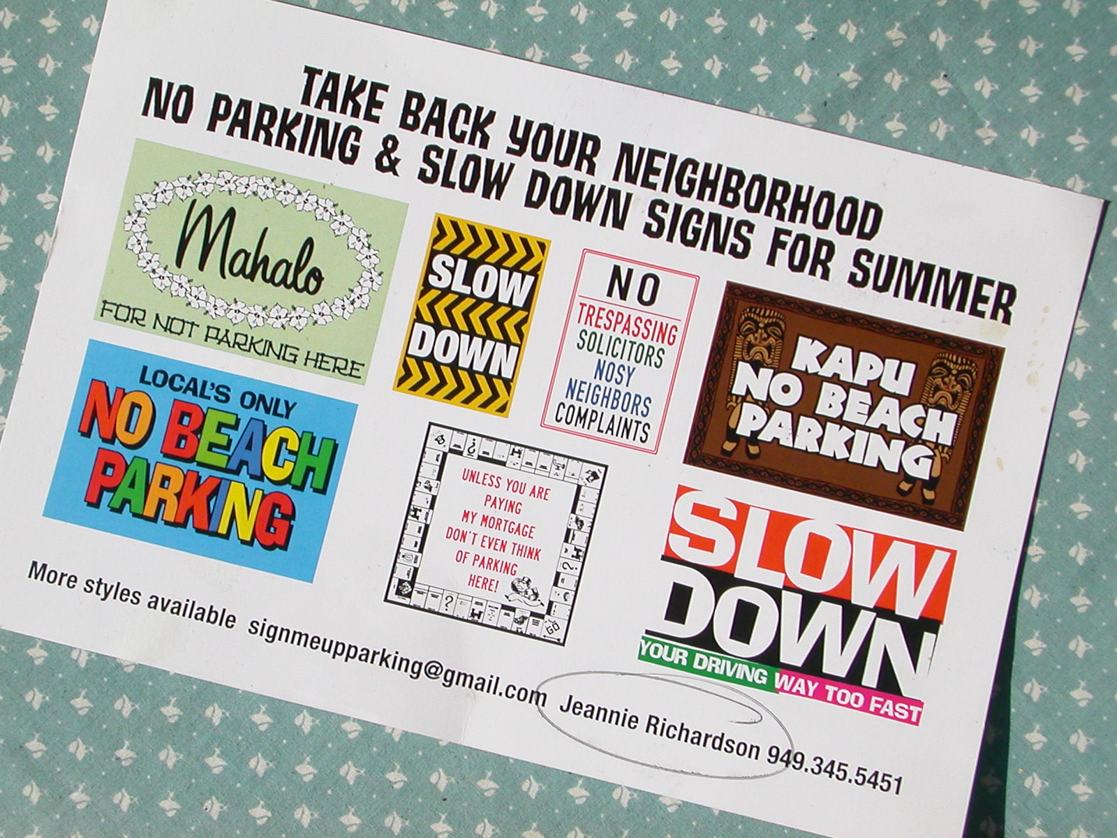 Laguna Streets Summer Parking Yard Signs