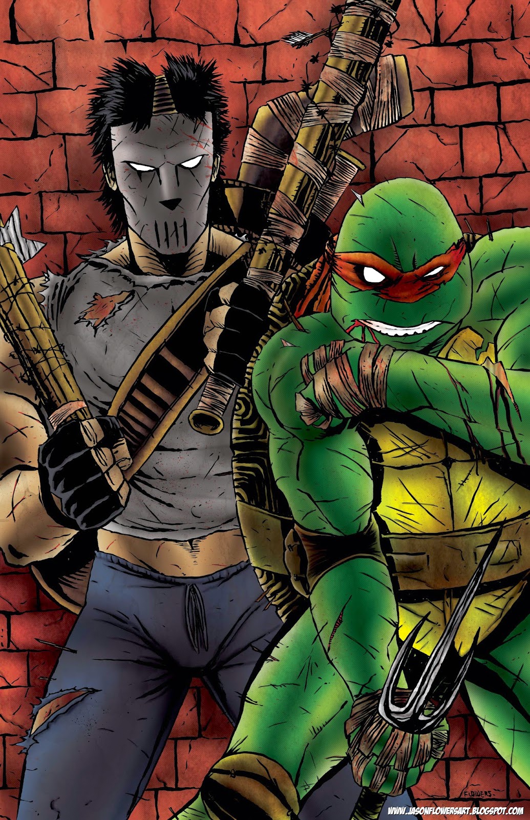The Art of Jason Flowers RAPHAEL AND CASEY JONES NEW ART PRINT!!!