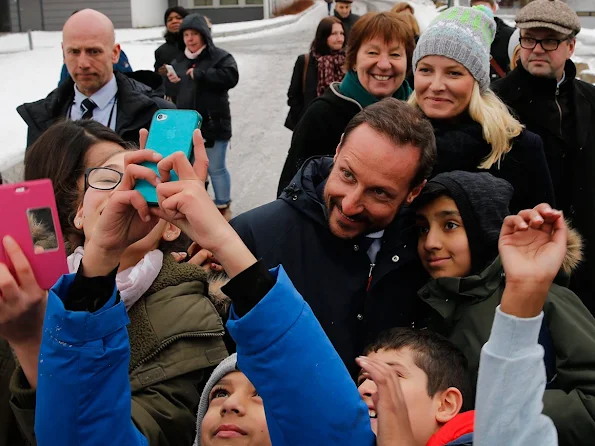 Crown Prince Haakon and Crown Princess Mette-Marit of Norway visits the Furuset in Alna, Oslo. The Couple opens a new library and activity center for young people.