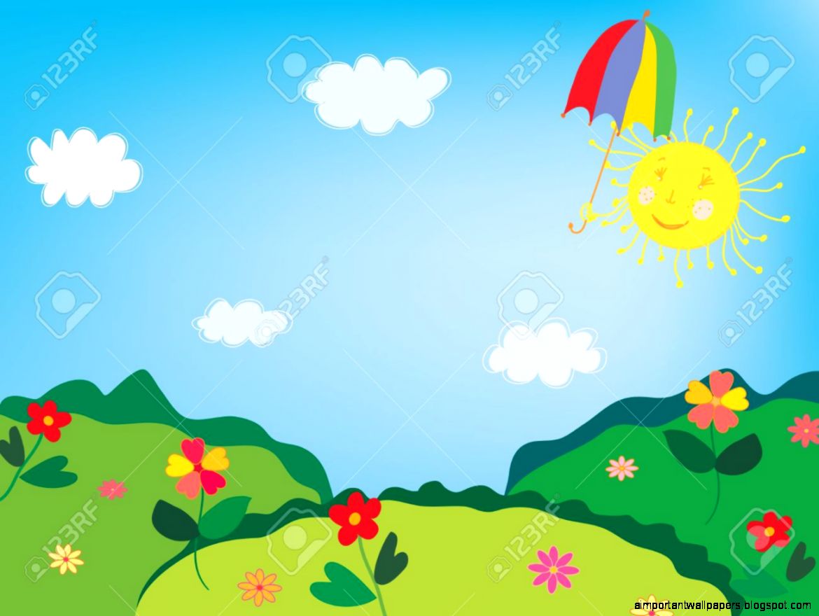Landscape With Flowers And Funny Sun Royalty Free Cliparts