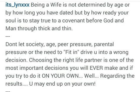 Born Again!!! Lynxxx Writes On Marrying Right