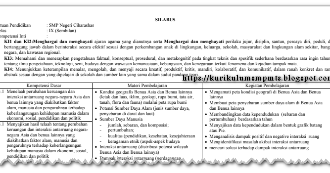 SILABUS IPS KELAS 9/IX SMP/MTS KURIKULUM 2013 Revisi 2018