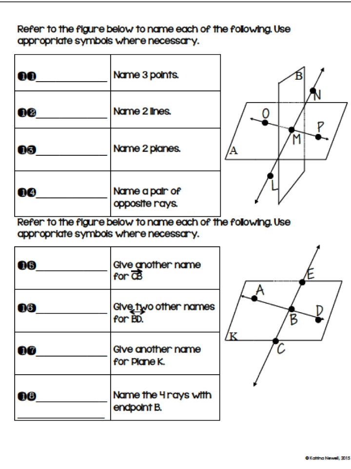 Geometry worksheet 1.1 points, lines, and planes picture
