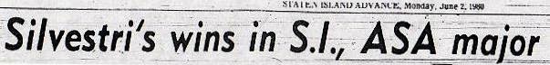 Silvestri's wins ASA Major Division June 2, 1980