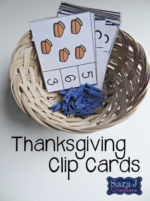 Thanksgiving counting clip cards are an easy way to practice counting objects up to 30.  Grab your freebie now!