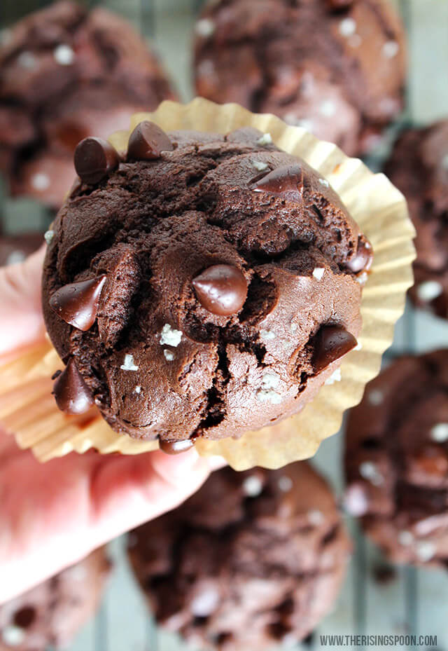 Double Dark Chocolate Chip Muffins with Sea Salt The Rising Spoon