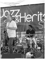 Geof Bradfield - Tenor Saxophone and Kobie Watkins - Drums - Spin Quartet - 2015 Chicago Jazz Festival | Photograph by Tom Bowser
