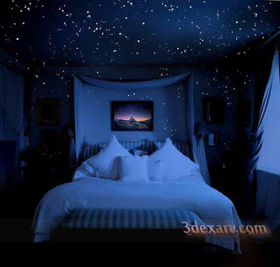 fiber optic star ceiling, starry sky stretch ceiling lighting ideas for bedroom