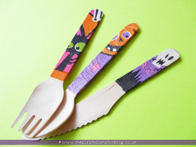 Halloween Decorated Wooden Cutlery | The Purple Pumpkin Blog
