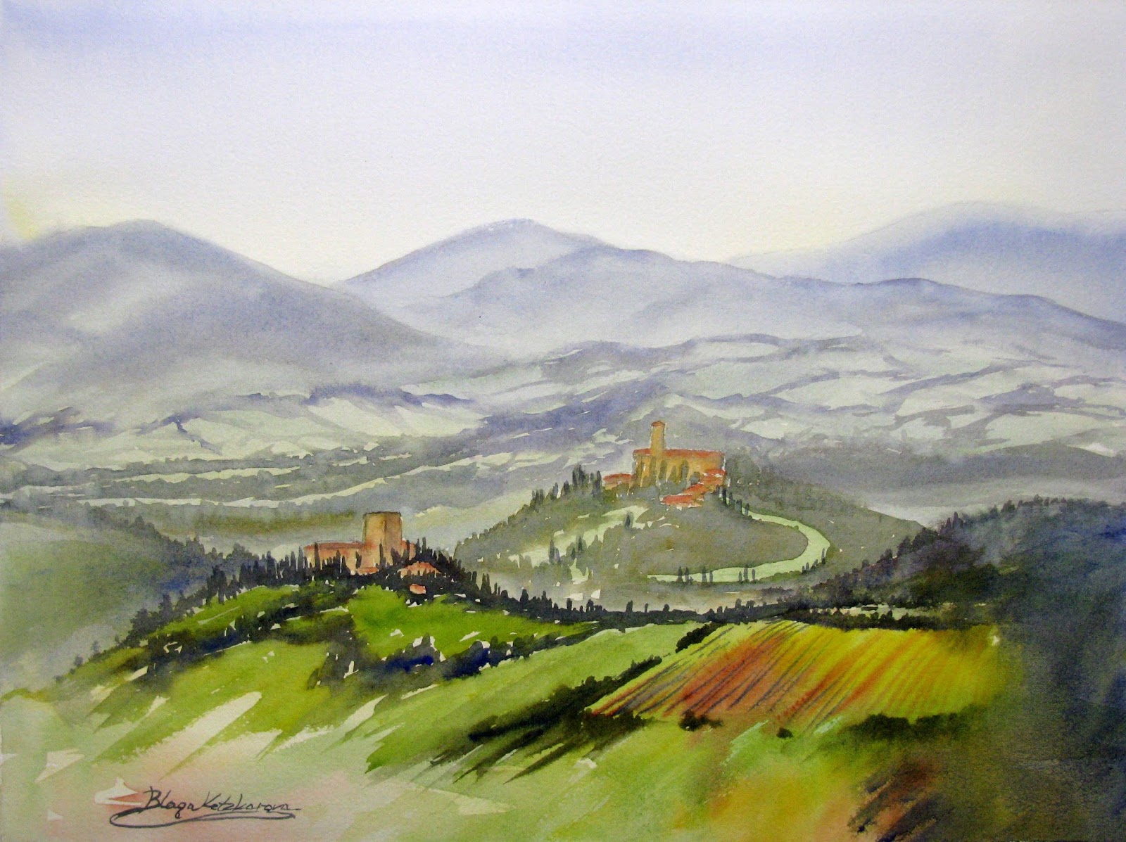 Blaga's watercolors Rolling hills