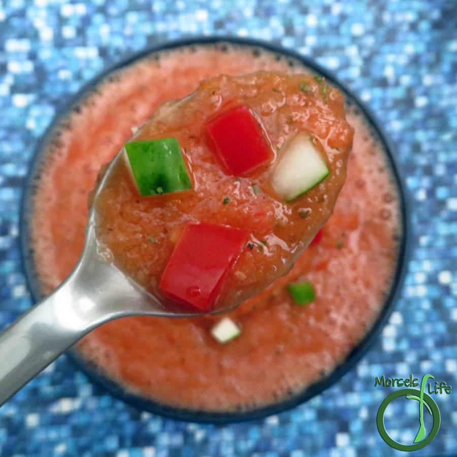 Morsels of Life - Gazpacho - A cool and refreshing soup, perfect for summer! Try this tomato based gazpacho with cucumber, bell pepper, garlic, and onion.