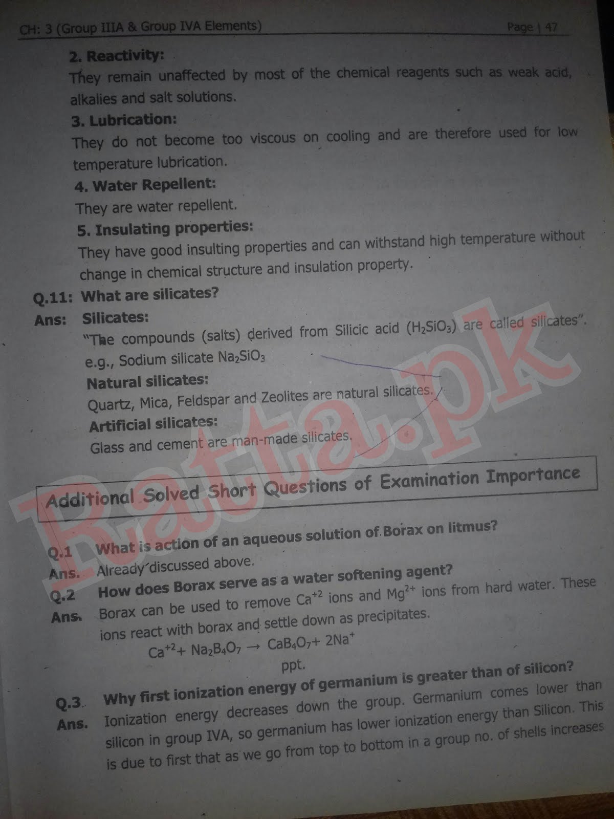 2nd Year Chemistry Chapter 3 short questions