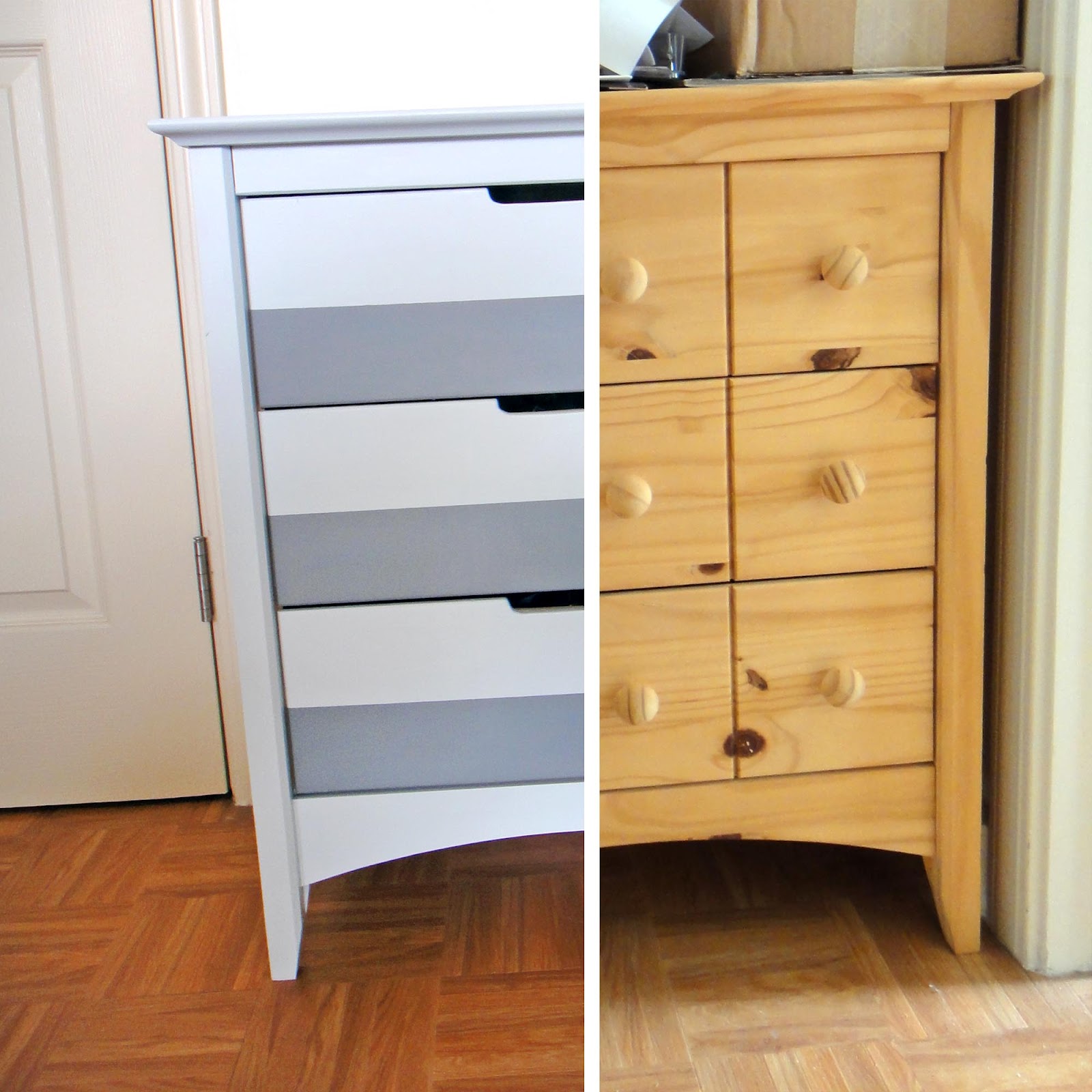 The Gilded Hare gray stripe dresser makeover