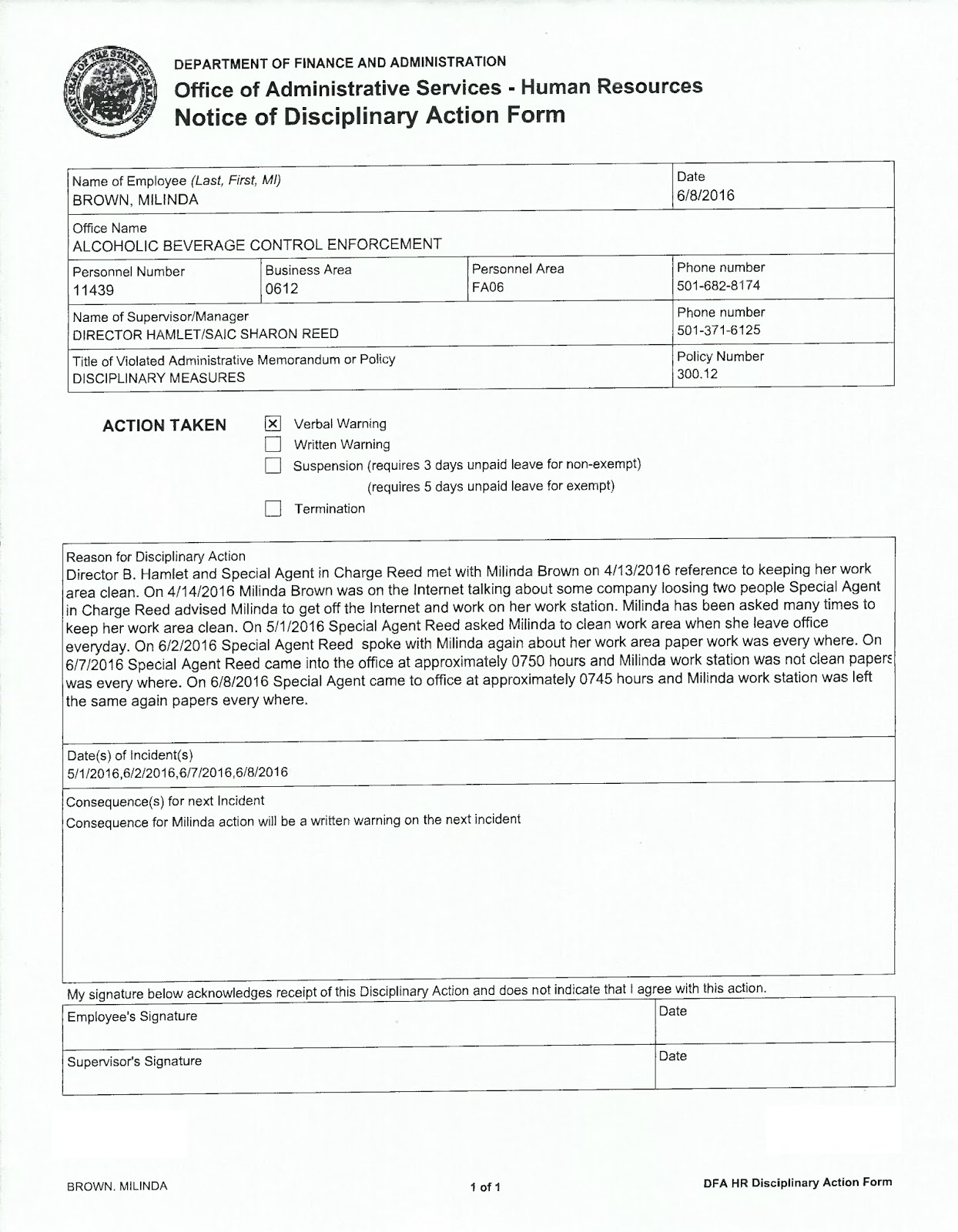 employee reprimand