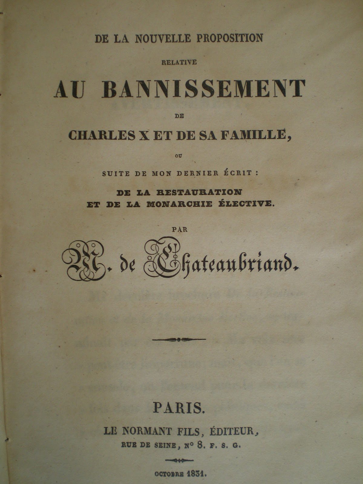 Librairie Ancienne Florence Velk Lorient CHATEAUBRIAND de "De la nouvelle