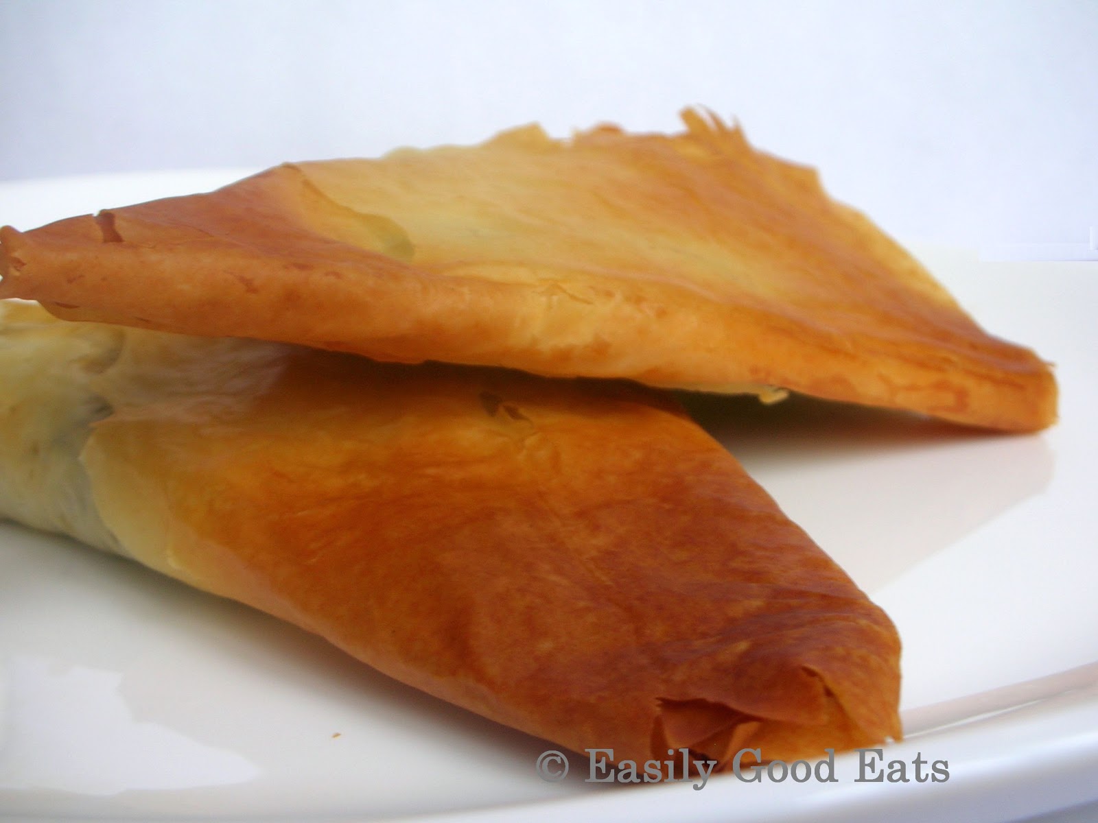 Easily Good Eats Spinach and Blue Cheese Filo Triangles (Spanakopita