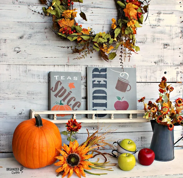 Thrift Shop Books to Fall DIY Decor #oldsignstencils #stencils #falldecor #upcycle