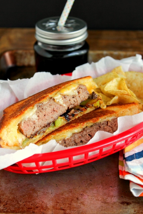 Grilled Cheese Angus Burgers with Caramelized Onions