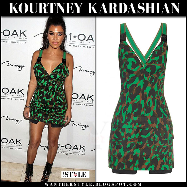 Kourtney Kardashian In Green Camouflage Print Mini Dress In Las