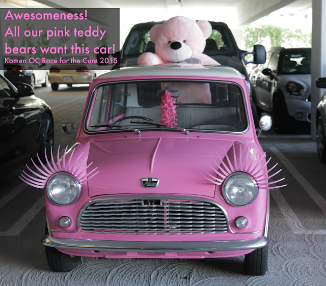 A 6ft Pink Teddy Bear totally deserves an adorable pink car
