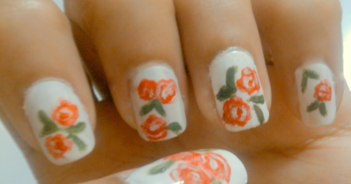Nail Art Tutorial-Red Florals On White Base