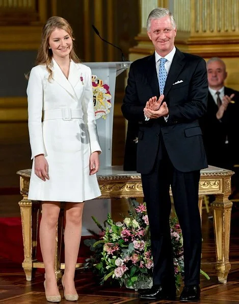 Princess Elisabeth, Duchess of Brabant is the eldest of King Philippe and Queen Mathilde. Grand Cordon of the Order of Leopold. Natan dress