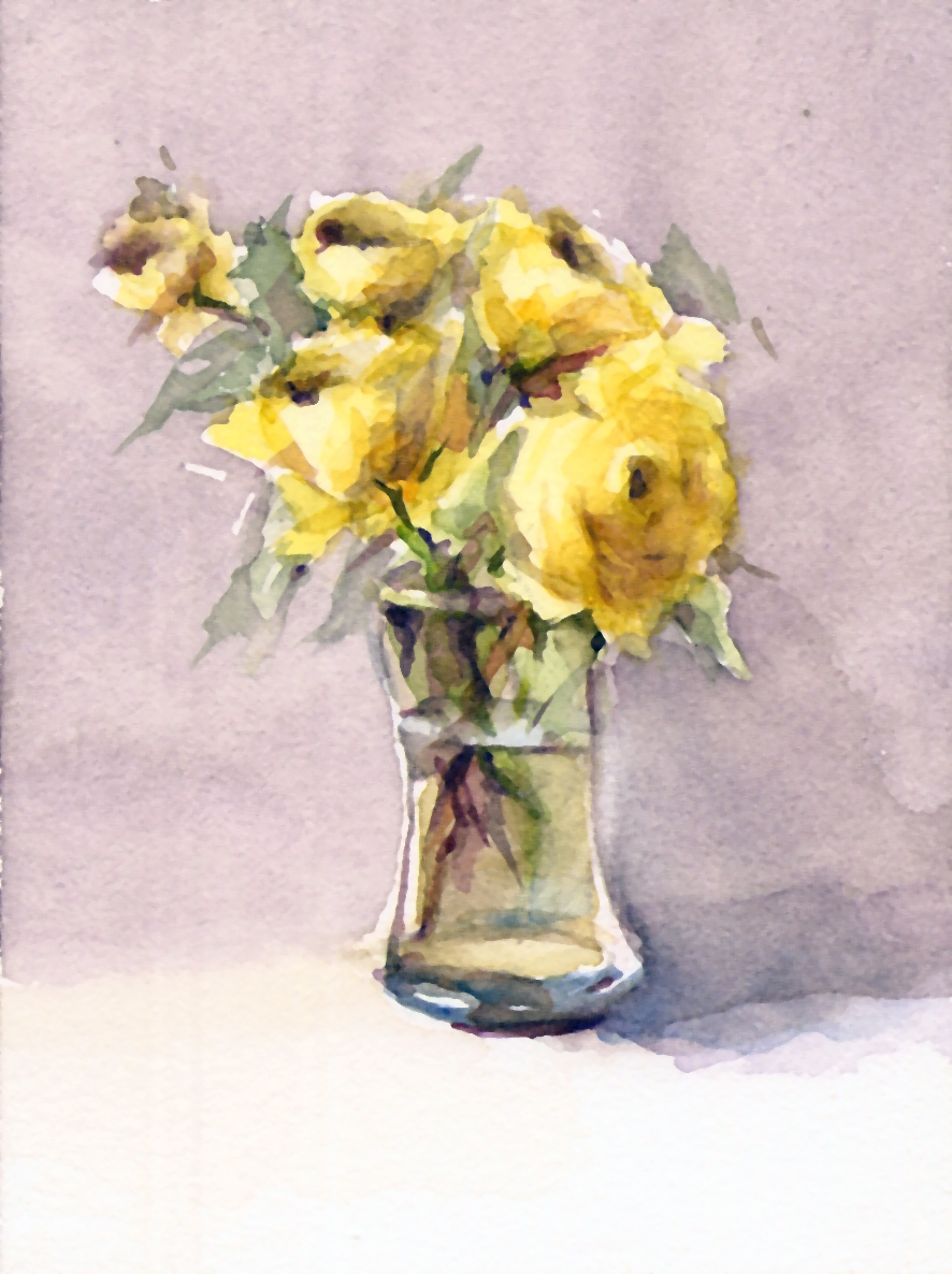 Joyce Washor Yellow Roses in Clear Vase