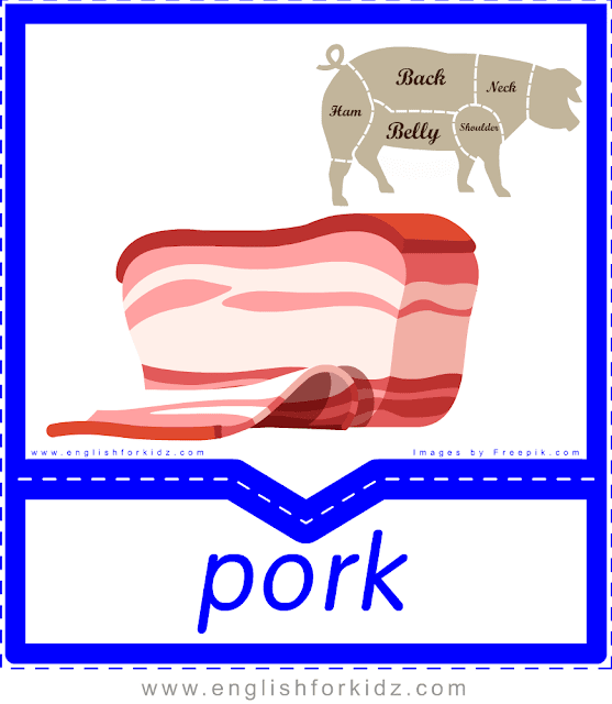 Pork - English food flashcards for ESL students