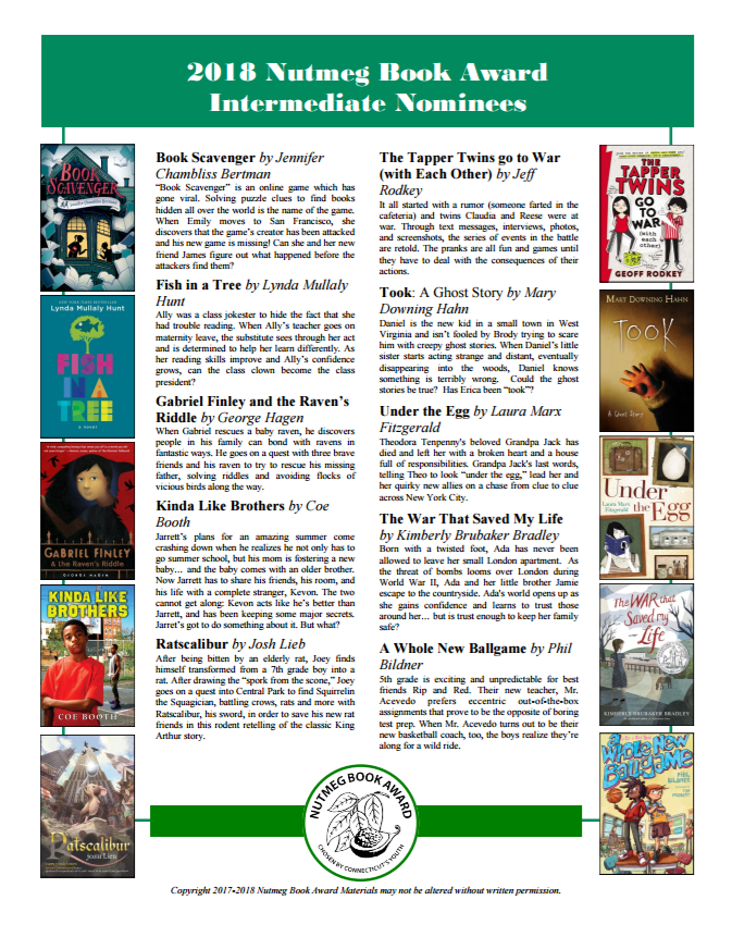 2018 Nutmeg Children's Book Award nominees