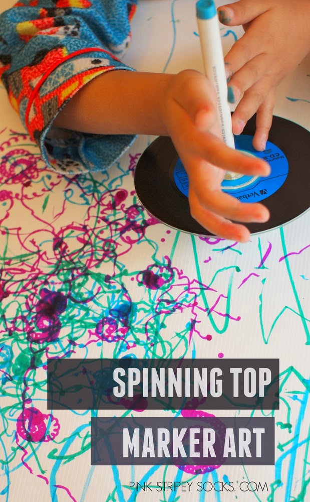 Mix science and art with this great activity!  Simply spin the markers and watch them go!  Great activity to do with the kids!
