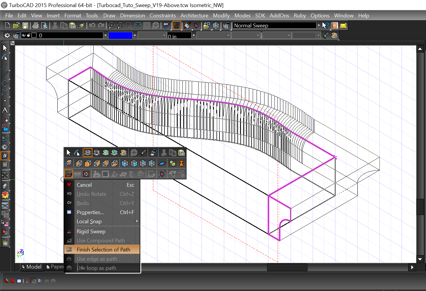 TurboCAD, le coffre à outils CAO The CAD toolbox Turbocad Sweep tool