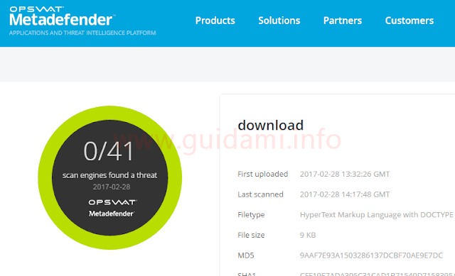 Risultati scansione antivirus estensione Metadefender per Chrome Risultati scansione antivirus estensione Metadefender per Chrome