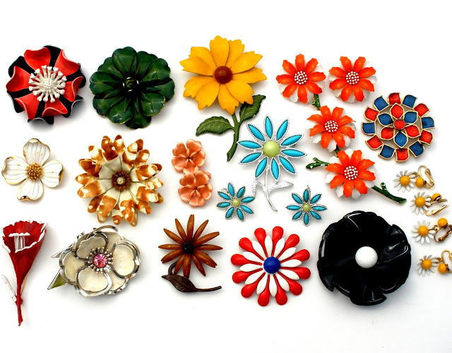 The Jewelry Lady's Store Vintage Enamel Flower Brooches