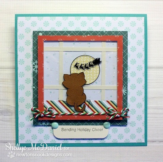 Kitty Waiting for Santa card by Shellye McDaniel for Newton's Nook Designs | Newton's Curious Christmas Stamp Set