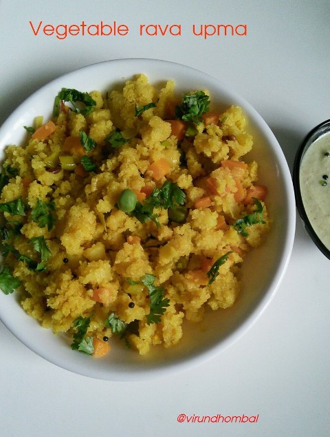 This Vegetable rava upma or Kichdi is a very common breakfast in India. Among food items of India, the sooji has numerous food varieties like rice. Upma is the evergreen food, which can be prepared in a matter of minutes. This upma is a special and healthy breakfast dish with the addition of colourful vegetables. You don't need to pre cook the vegetables for this upma. Just saute them well in the oil along with the onions and cook the rava by the general method. Roasting the rava well will give you the perfect results. This is a simple recipe that is easy for your weekdays breakfast or dinner. No grinding, not even pressure cooking the vegetables. Let's see how to prepare this quick and yummy upma with step by step photos.