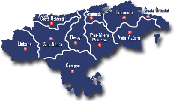 Resultado de imagen de mapa político de Cantabria con comarcas