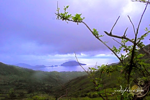 Picturesque view of Silanguin Cove against the foggy sky from the top of Mt. Cinco Picos hover_share
