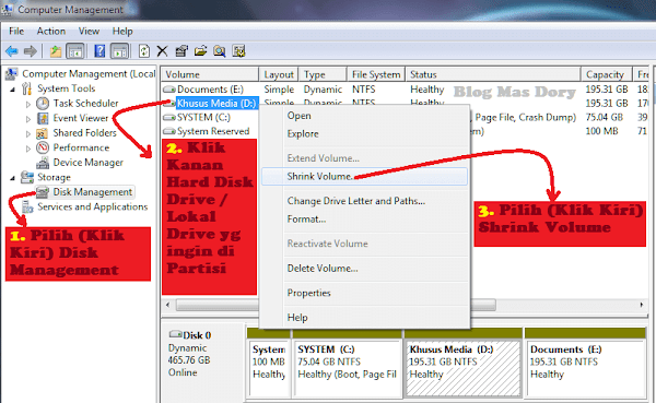 Lihat Urutan Nomor Untuk Membuat Local Disk Baru Computer Management, Disk Management, Partisi Hard Disk Drive atau Local Disk Blog Mas Dory