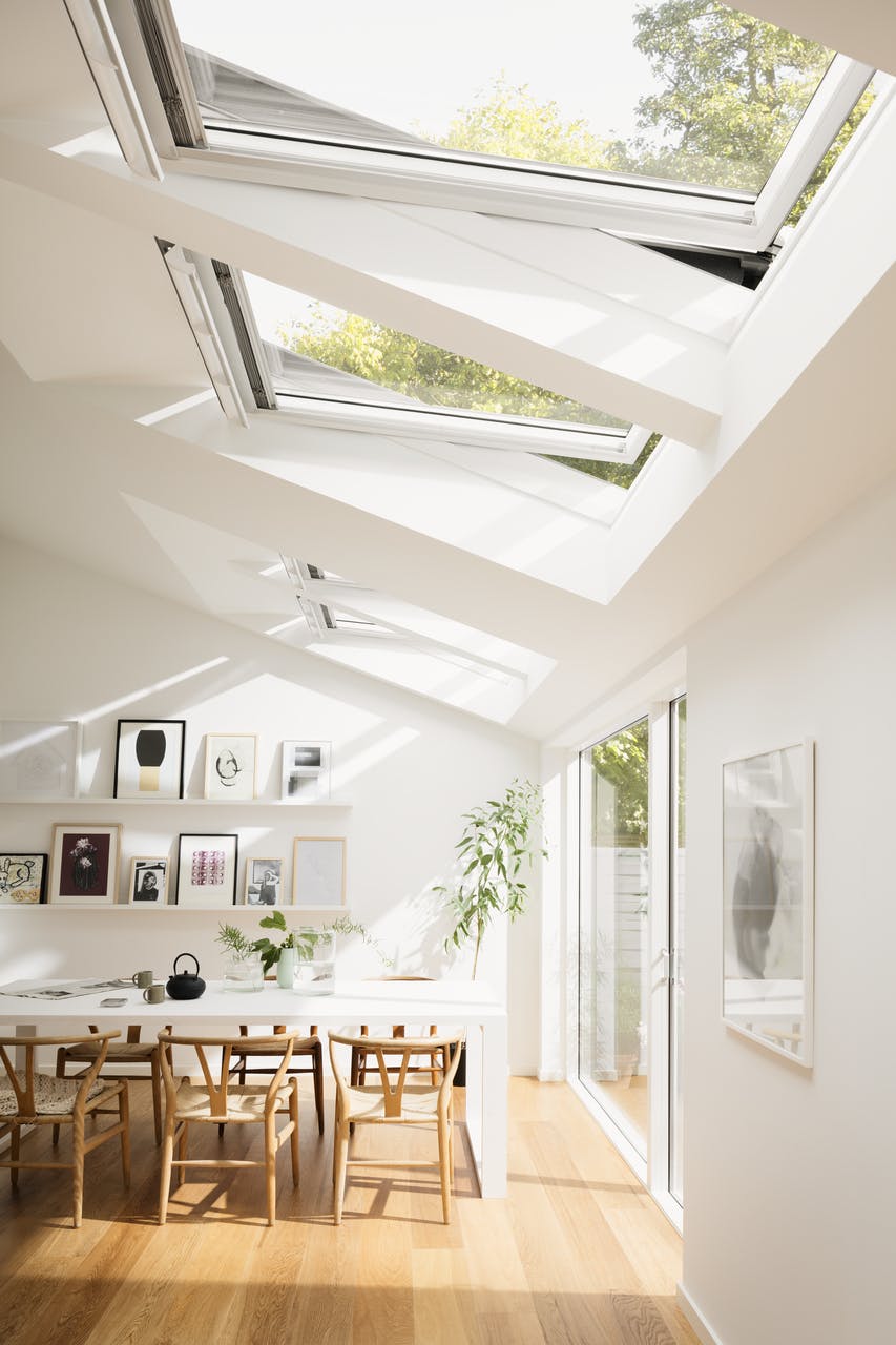 let there be light, interior lights, lighting ideas, glass side return, glass extension, modern extensions, garden rooms, staircase design, glass staircase, VELUX, VELUX blinds, interior inspiration, contemporary design